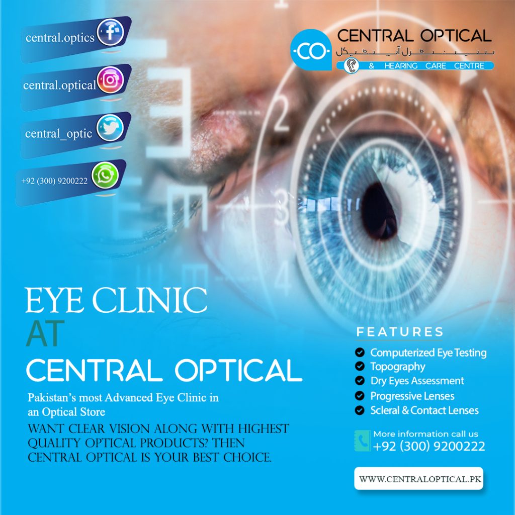 the best Eye Clinic in Karachi at Central Optical. offering services like refraction, Topography, eye examination, dry eyes assessment in Karachi. Management for Keratoconus by Scleral lenses in Karachi at Central Optical