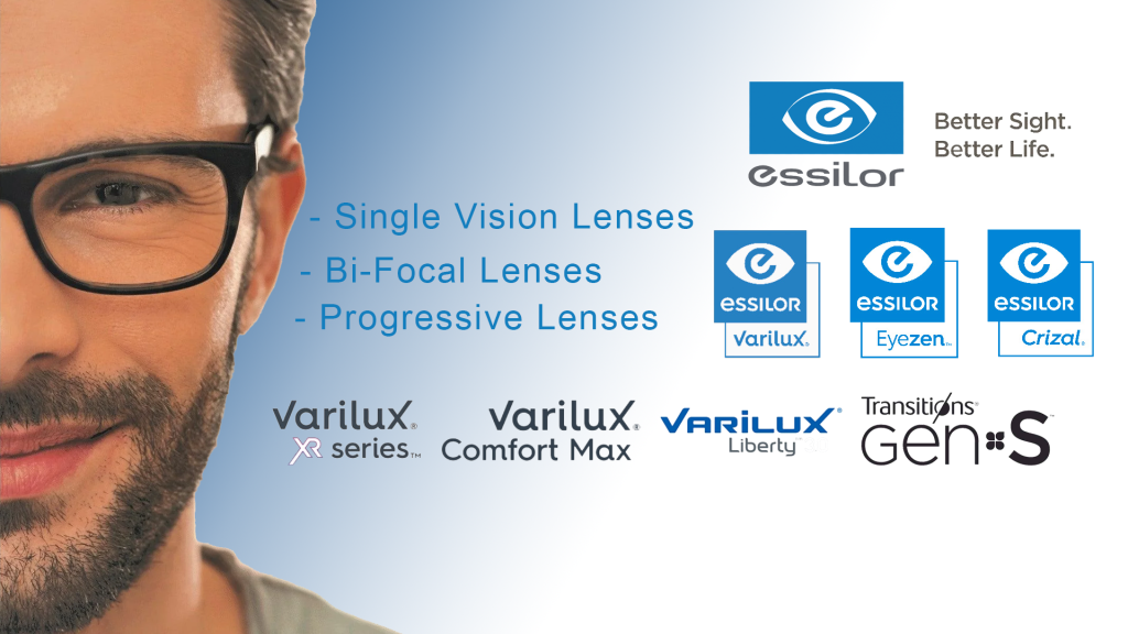 Complete Range of Essilor lenses in Single Vision, Bi-Focal and Progressive Lenses now available at Central Optical Pakistan at best prices including Essilor Eyezen, Essilor Varilux and all Crizal Coatings